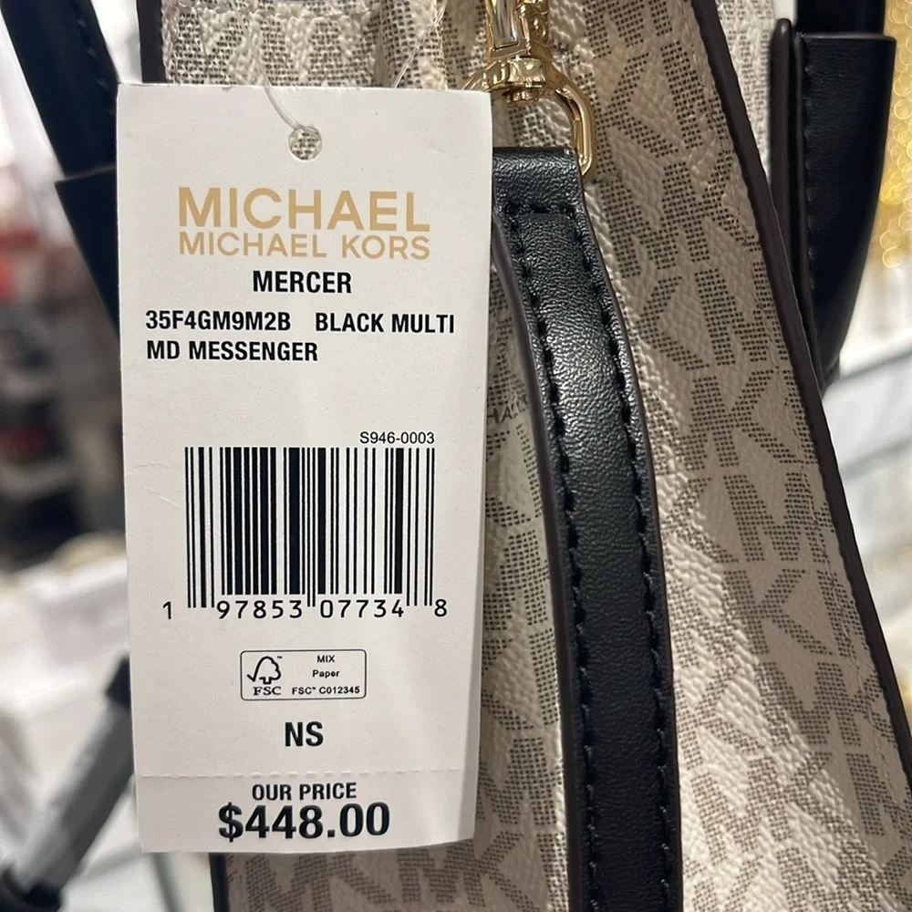 Michael Kors Mercer Medium Two-Tone Logo Crossbody Bag Black Multi